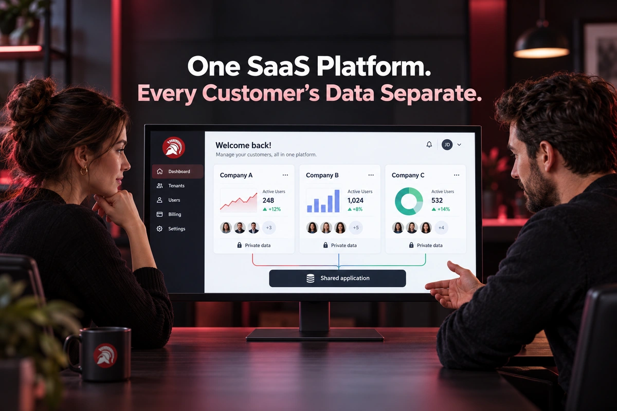Team reviewing three separate customer workspaces within a shared SaaS application.