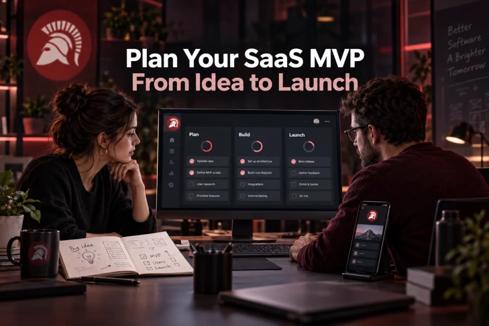 Product team planning a SaaS MVP, connecting initial sketches with development milestones and a mobile preview.