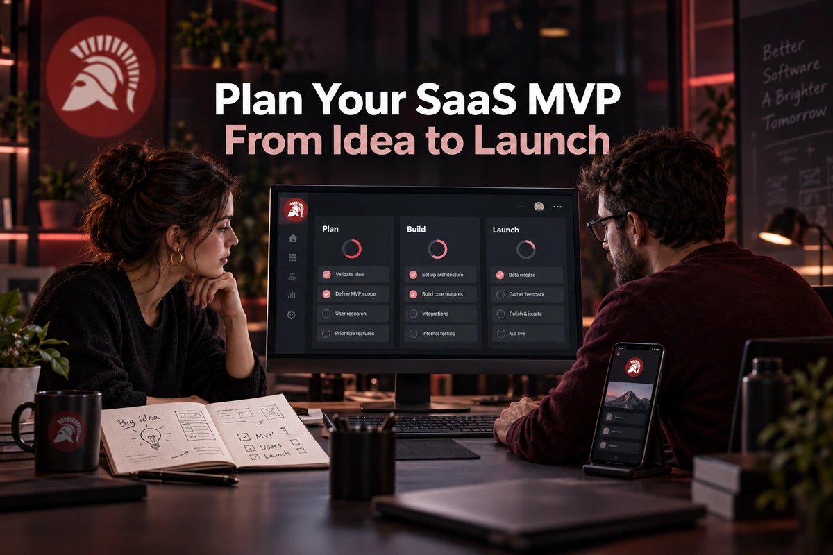 Product team planning a SaaS MVP, connecting initial sketches with development milestones and a mobile preview.