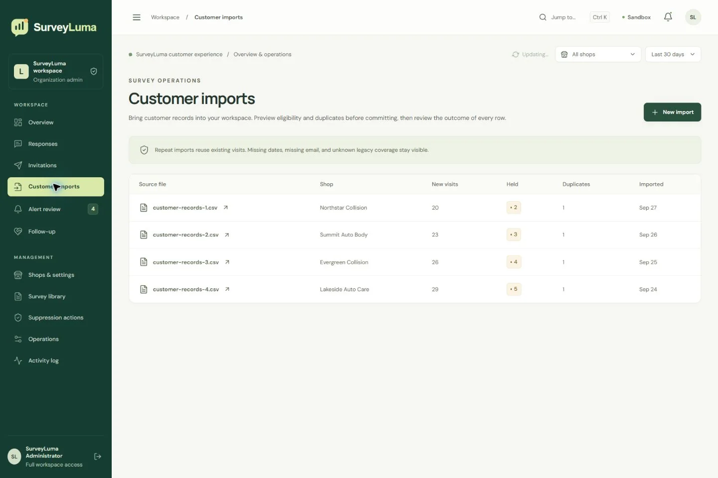 Preview participant records, eligibility and duplicates before importing.